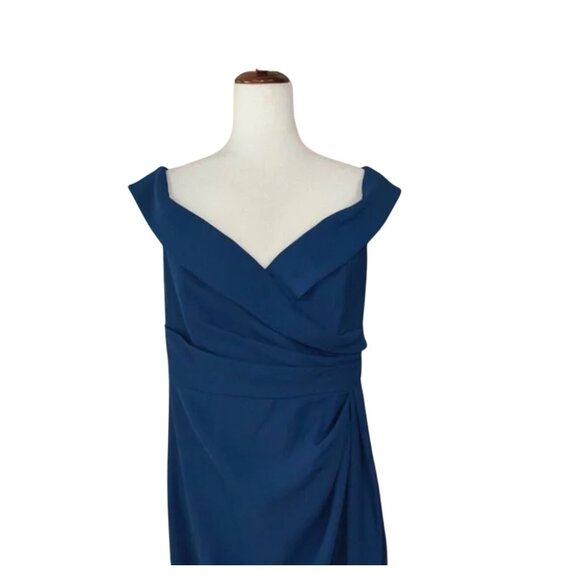 After Six Atlantic Blue Formal Gown Size 8R Off-The-Shoulder Slit Maxi Dress - Picture 6 of 8